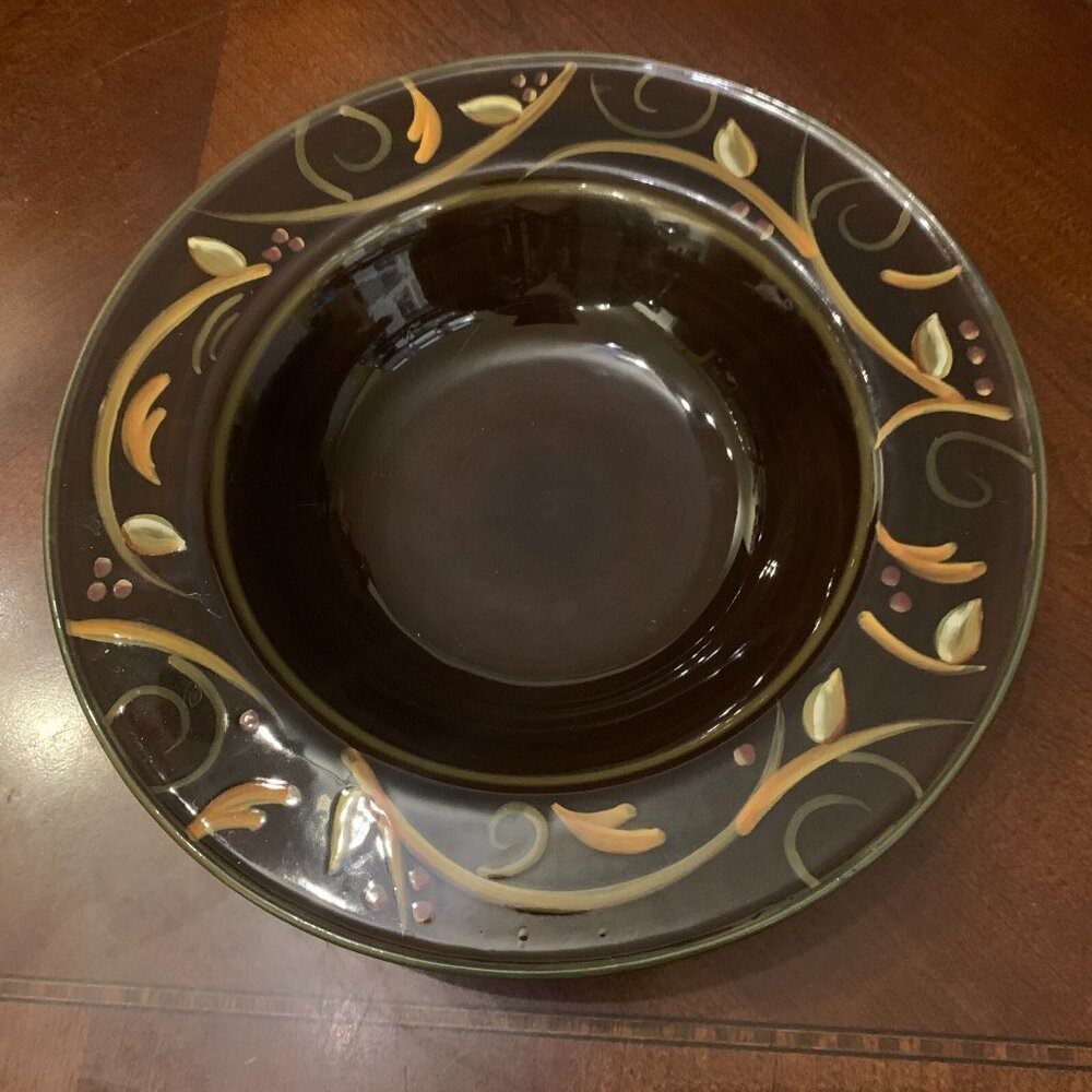 Chocolate Berries Hand-Painted 9” Bowl by DEMDACO - Dark Brown